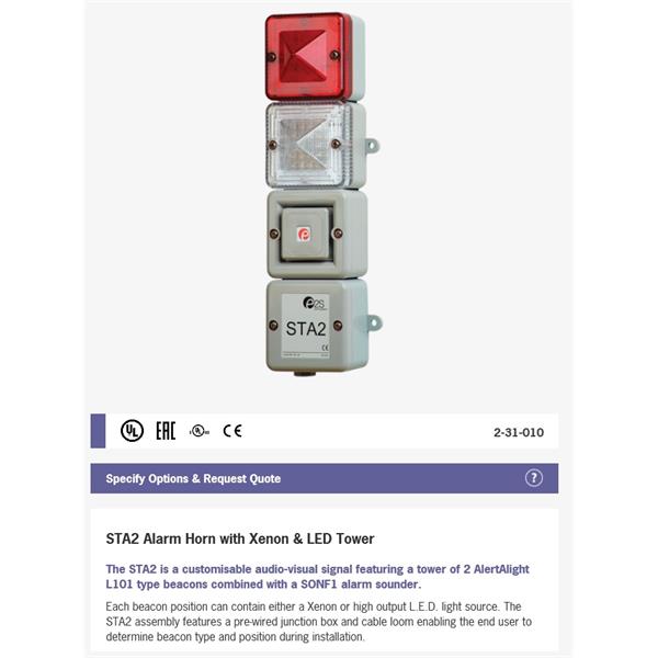 STA2DC024RMS11219 E2S  LED Alarm Tower STA2DCG 24vDC [red] with SONF1 + RED & GREEN LED Elements